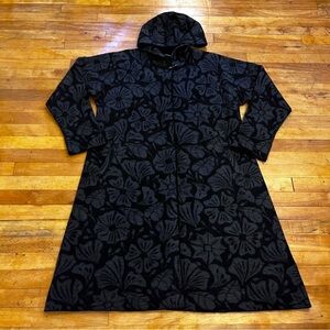 Floral Patterned Black Hooded Sweater